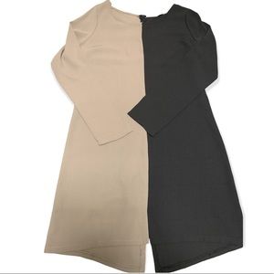 Women’s | i • ner | Color Block Long Sleeve Scoop Neck Dress | Black & Tan | M